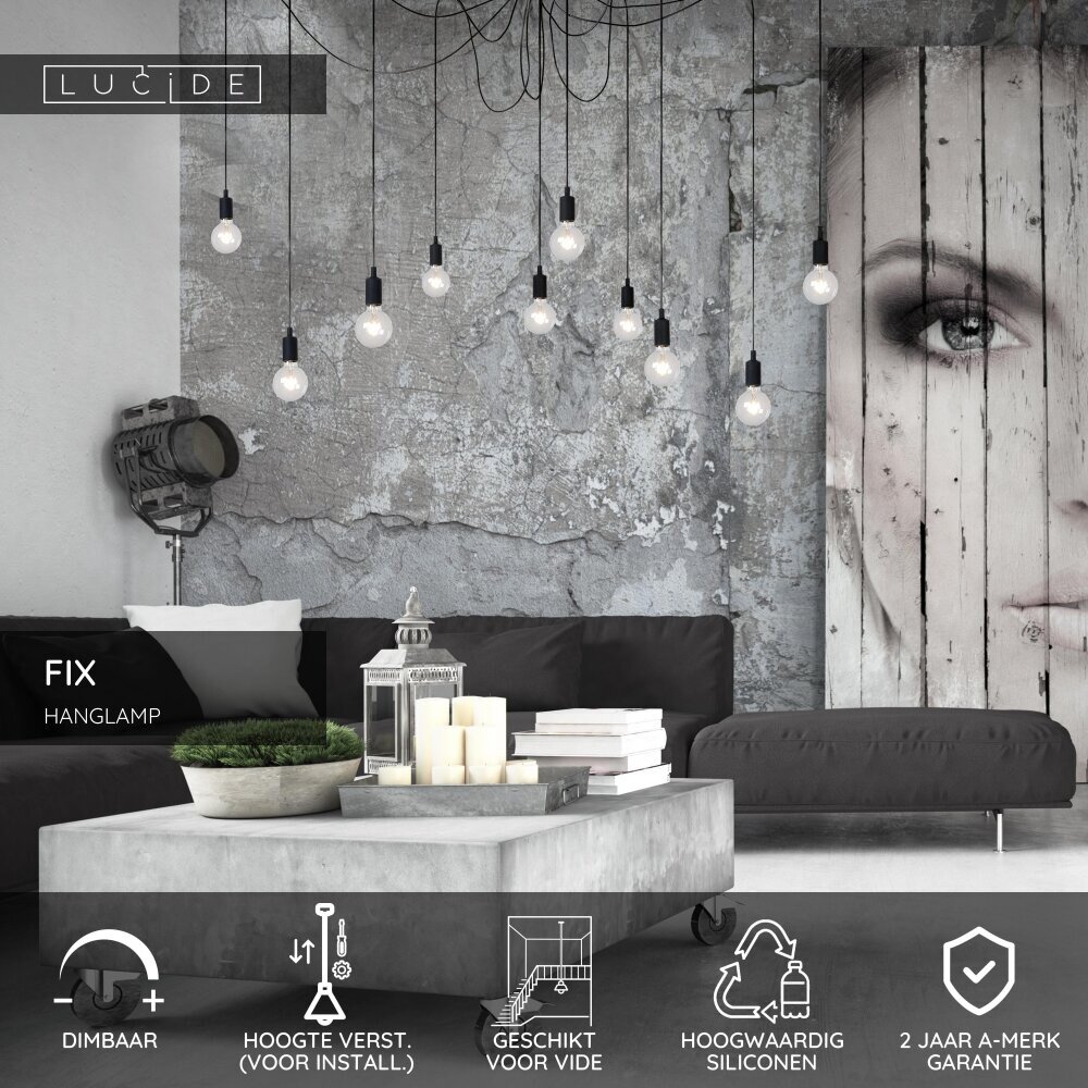 Lucide FIX - Hanglamp - 10xE27 - Geschikt voor vide en hoge plafonds - Zwart Lucide FIX - Hanglamp - 10xE27 - Geschikt voor vide en hoge plafonds - Zwart