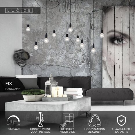 Lucide FIX - Hanglamp - 10xE27 - Geschikt voor vide en hoge plafonds - Zwart Lucide FIX - Hanglamp - 10xE27 - Geschikt voor vide en hoge plafonds - Zwart