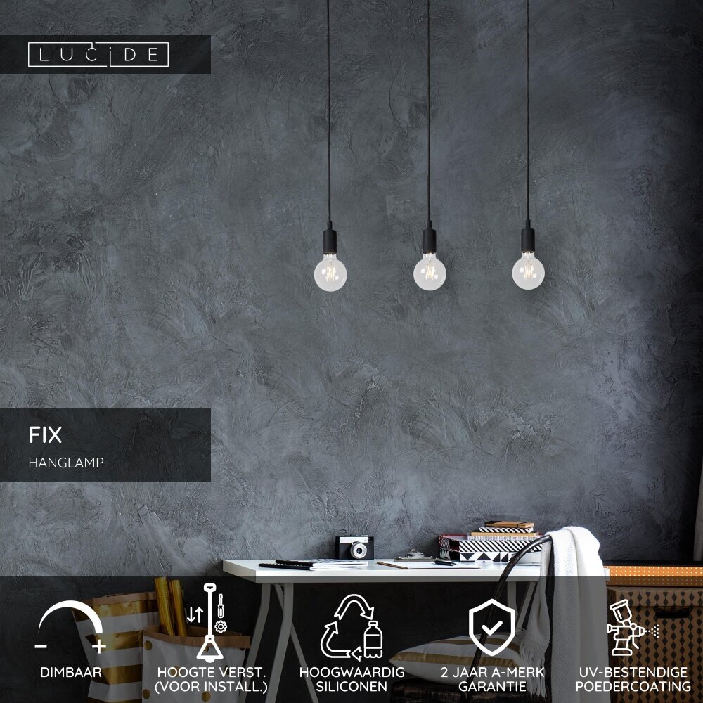 Lucide FIX - Hanglamp - 3xE27 - Zwart Lucide FIX - Hanglamp - 3xE27 - Zwart