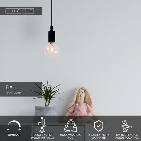 Lucide FIX - Hanglamp - Ø 10 cm - 1xE27 - Zwart