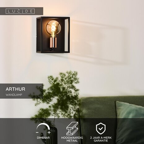 Lucide ARTHUR - Wandlamp - 1xE27 - Zwart Lucide ARTHUR - Wandlamp - 1xE27 - Zwart