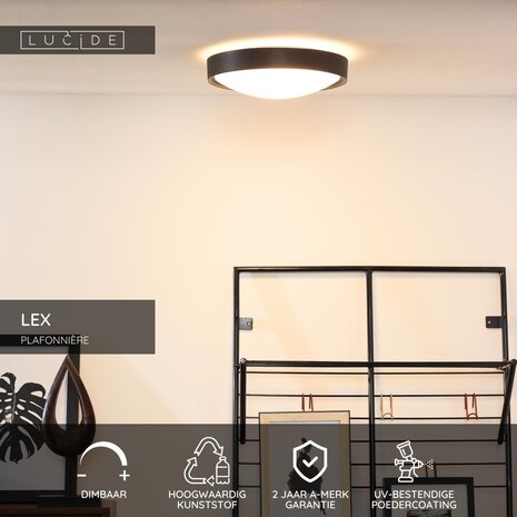 Lucide LEX - Plafonnière - Ø 33 cm - 2xE27 - Zwart Lucide LEX - Plafonnière - Ø 33 cm - 2xE27 - Zwart