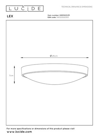 Lucide LEX - Plafonnière - Ø 25 cm - 1xE27 - Wit Lucide LEX - Plafonnière - Ø 25 cm - 1xE27 - Wit