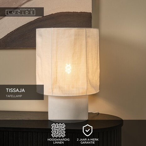 Lucide TISSAJA - Tafellamp - Ø 35 cm - 1xE27 - Wit - Essential Lucide TISSAJA - Tafellamp - Ø 35 cm - 1xE27 - Wit - Essential