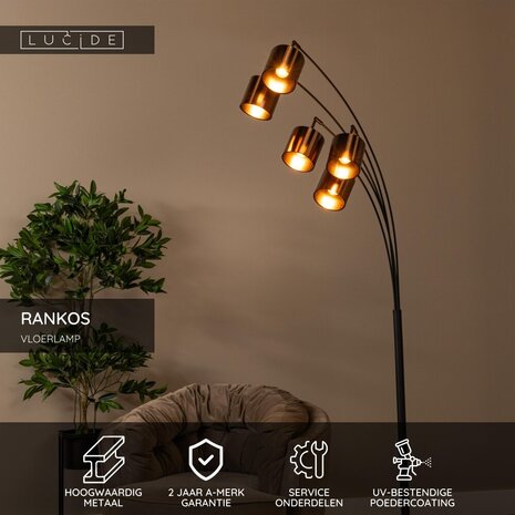 Lucide RANKOS - Vloerlamp - 5xE14 - Zwart Lucide RANKOS - Vloerlamp - 5xE14 - Zwart