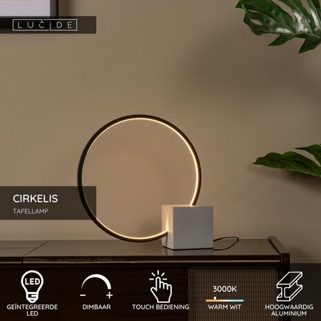 Lucide CIRKELIS - Tafellamp - Ø 32 cm - LED Dimb. - 1x6W 3000K - Zwart