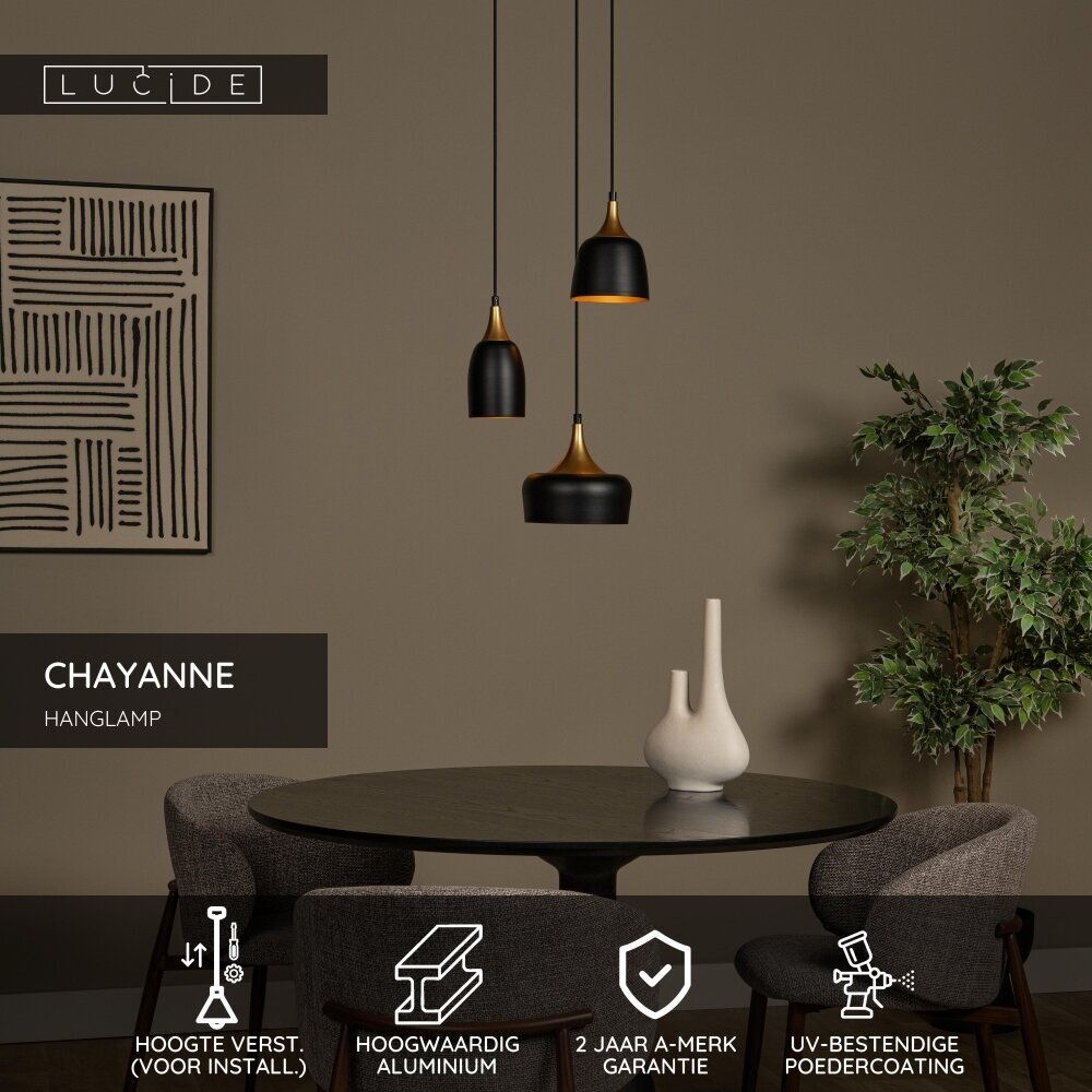 Lucide CHAYANNE - Hanglamp - Ø 30 cm - 3xE14 - Zwart Lucide CHAYANNE - Hanglamp - Ø 30 cm - 3xE14 - Zwart