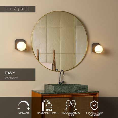 Lucide DAVY - Wandlamp Badkamer - 1xG9 - IP44 - Zwart Lucide DAVY - Wandlamp Badkamer - 1xG9 - IP44 - Zwart