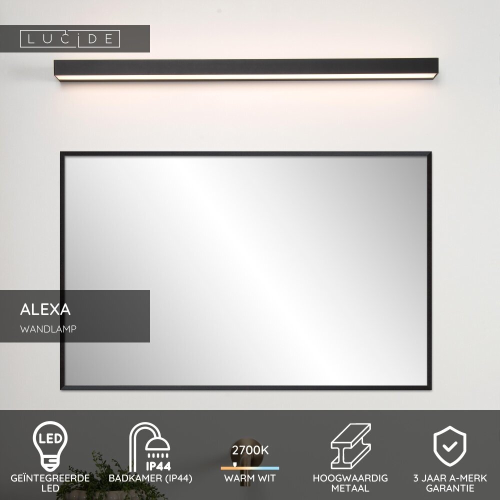 Lucide ALEXA - Wandlamp Badkamer - LED - 1x13W 2700K - IP44 - Zwart