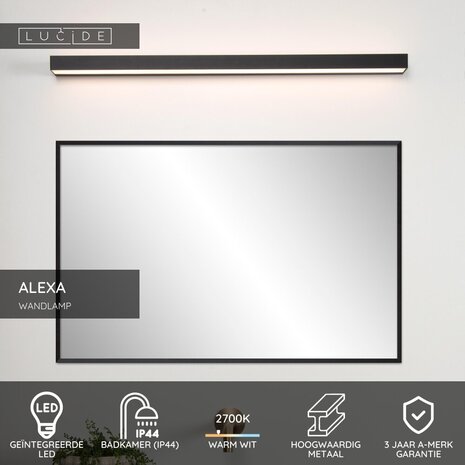 Lucide ALEXA - Wandlamp Badkamer - LED - 1x13W 2700K - IP44 - Zwart