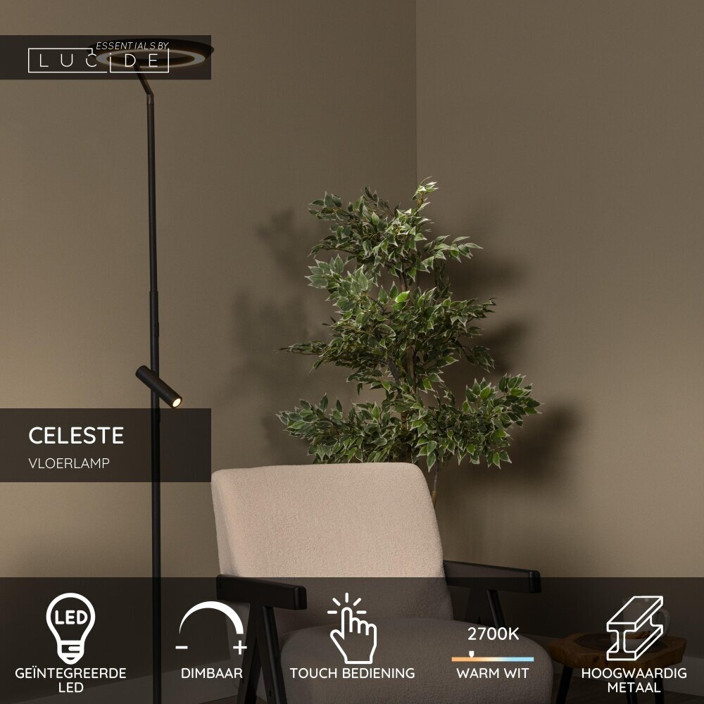 Lucide CELESTE - Vloerlamp - Ø 28 cm - LED Dimb. - 2700K - Zwart - Essential