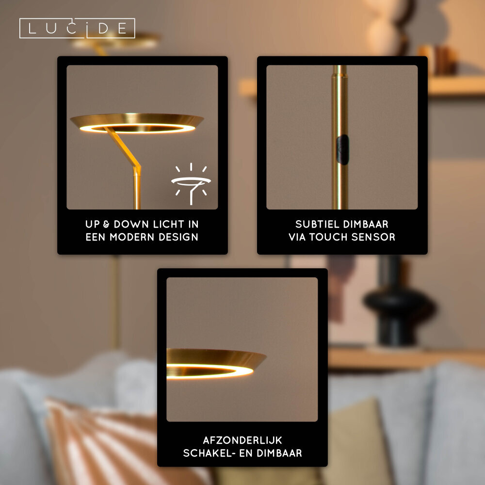 Lucide CELESTE - Vloerlamp - Ø 28 cm - LED Dimb. - 1x21W 2700K - Mat Goud / Messing