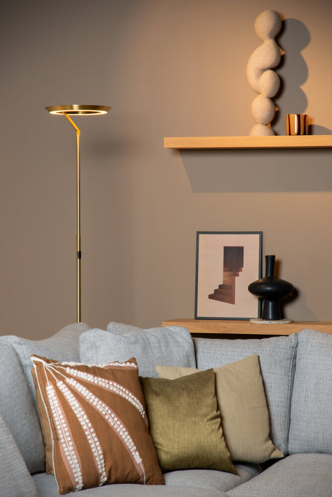 Lucide CELESTE - Vloerlamp - Ø 28 cm - LED Dimb. - 1x21W 2700K - Mat Goud / Messing