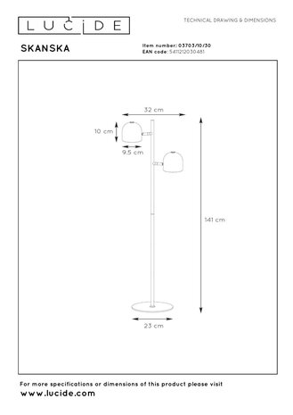 Lucide SKANSKA - Vloerlamp - LED 3 StepDim - 2x5W 3000K - Zwart Lucide SKANSKA - Vloerlamp - LED 3 StepDim - 2x5W 3000K - Zwart