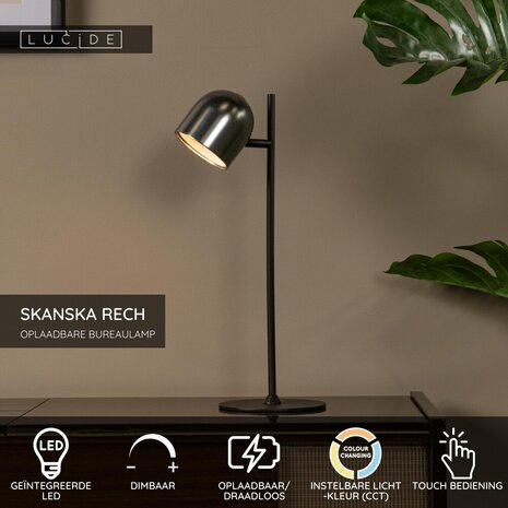 Lucide SKANSKA RECH - Oplaadbare Bureaulamp Binnen/Buiten - Accu/Batterij - LED Dimb. - CCT - 1x3W 3000K/6000K - IP44 - Grijs ijzer Lucide SKANSKA RECH - Oplaadbare Bureaulamp Binnen/Buiten - Accu/Batterij - LED Dimb. - CCT - 1x3W 3000K/6000K - IP44 - Grijs ijzer
