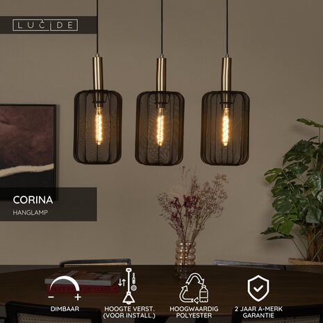 Lucide CORINA - Hanglamp - 3xE27 - Zwart Lucide CORINA - Hanglamp - 3xE27 - Zwart
