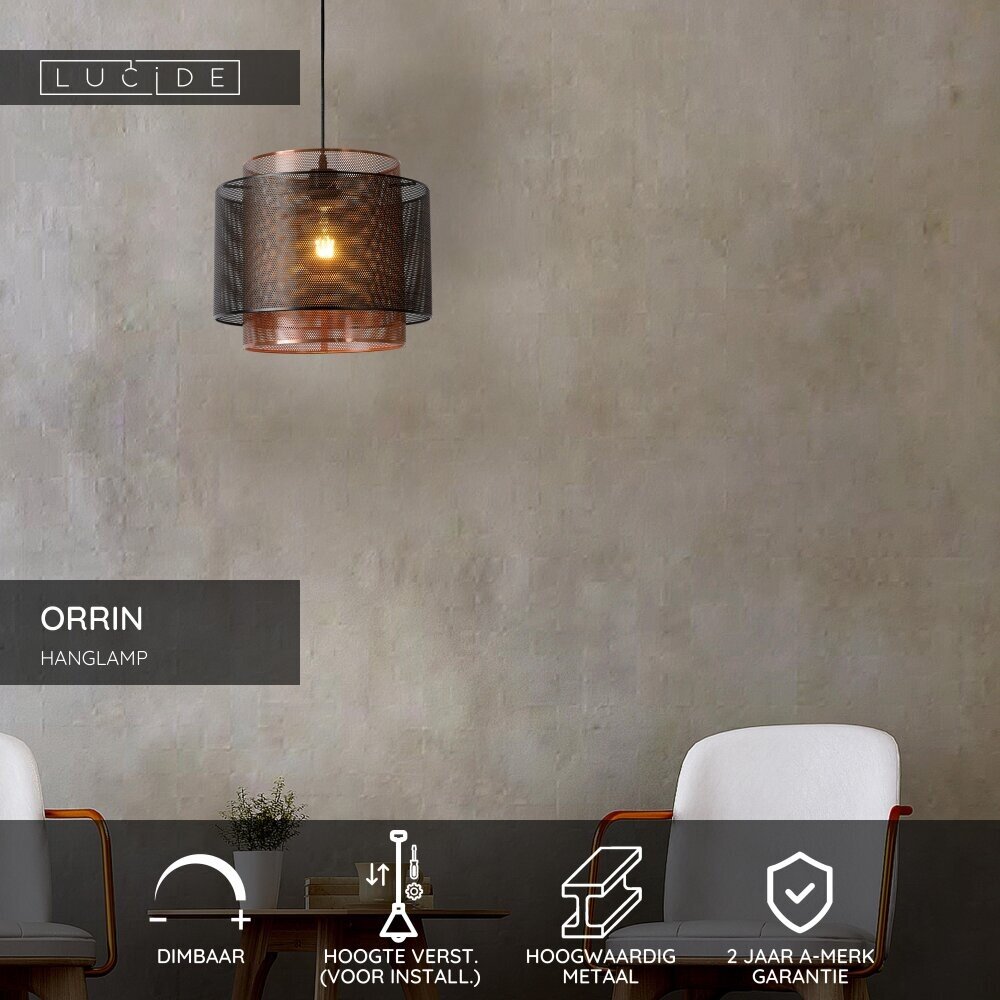 Lucide ORRIN - Hanglamp - Ø 34 cm - 1xE27 - Zwart