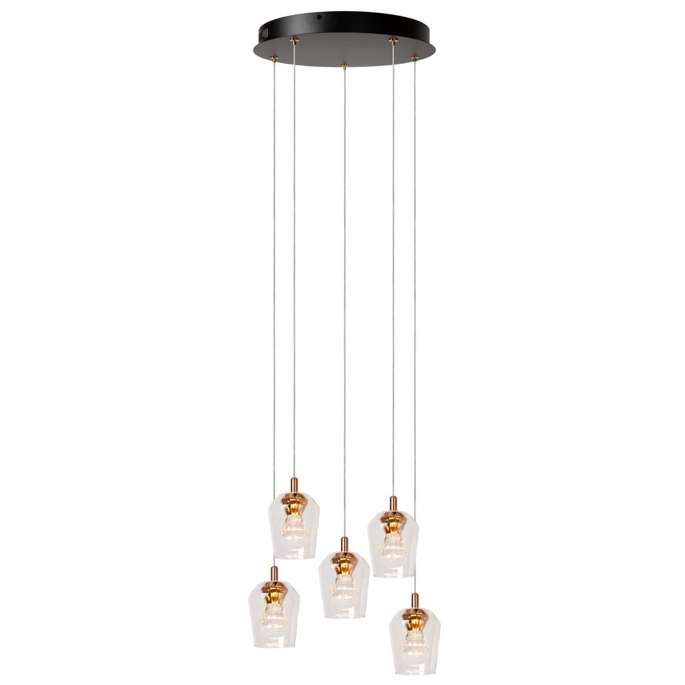 Lucide BERLIANE - Hanglamp - Ø 34 cm - LED Dimb. - 5x4W 2700K - Met vervangbare LED-module - Transparant - Essential