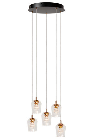 Lucide BERLIANE - Hanglamp - Ø 34 cm - LED Dimb. - 5x4W 2700K - Met vervangbare LED-module - Transparant - Essential