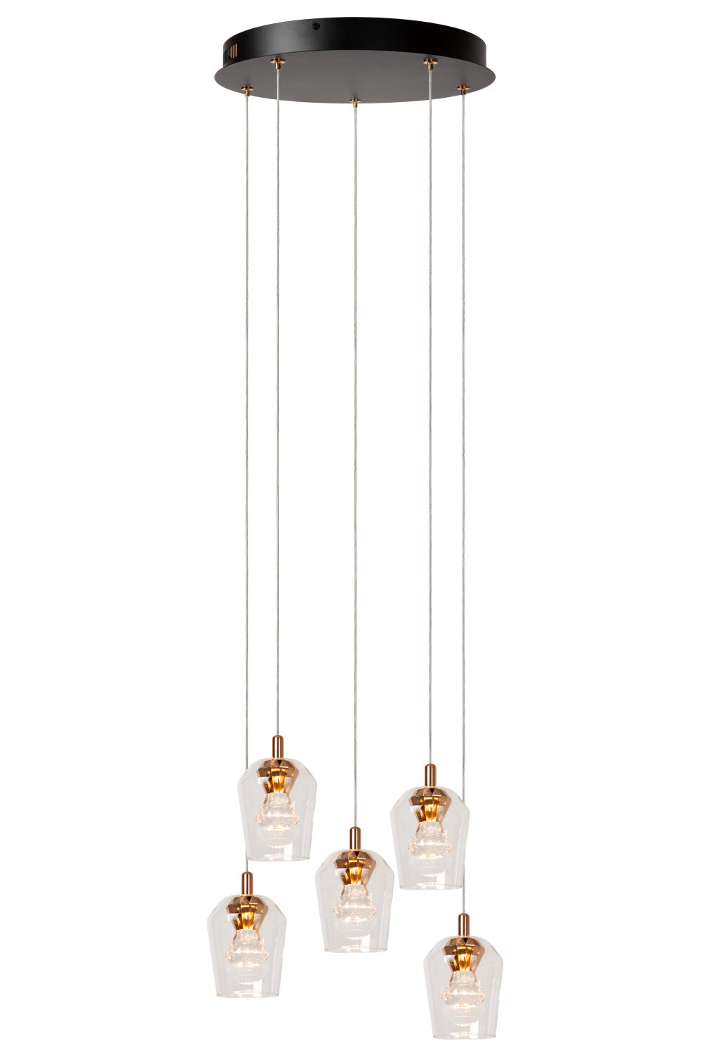 Lucide BERLIANE - Hanglamp - Ø 34 cm - LED Dimb. - 5x4W 2700K - Met vervangbare LED-module - Transparant - Essential