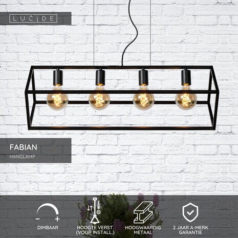 Lucide FABIAN - Hanglamp - 4xE27 - Zwart Lucide FABIAN - Hanglamp - 4xE27 - Zwart