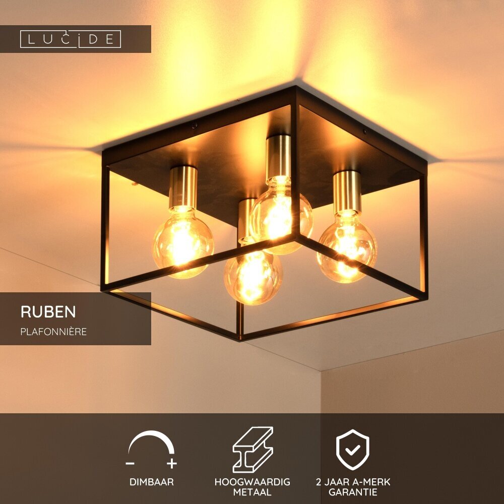 Lucide RUBEN - Plafonnière - 4xE27 - Zwart Lucide RUBEN - Plafonnière - 4xE27 - Zwart