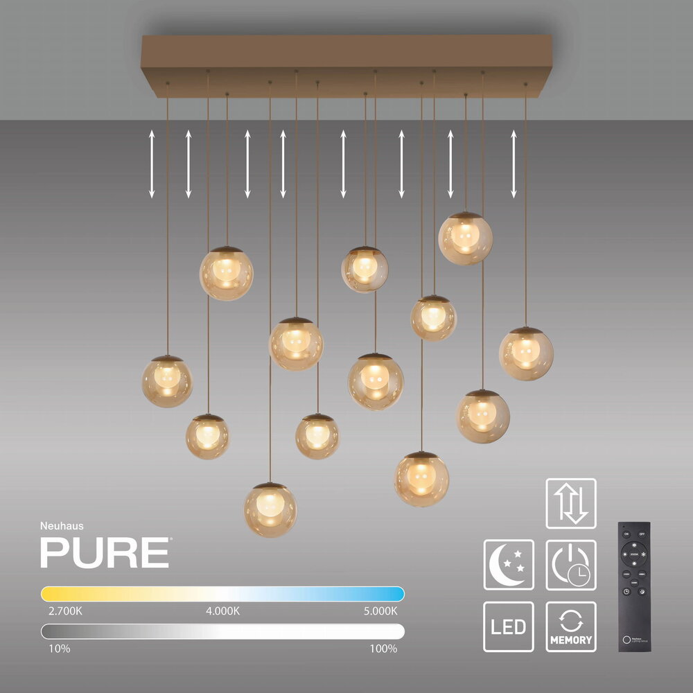 Neuhaus PURE Hanglamp Popup 13 lichts L 100 cm comfortlift champagne