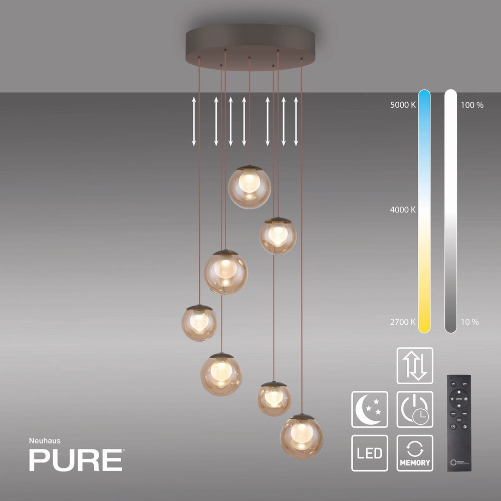 Neuhaus PURE Hanglamp Popup 7 lichts Ø 40 cm comfortlift champagne Neuhaus PURE Hanglamp Popup 7 lichts Ø 40 cm comfortlift champagne
