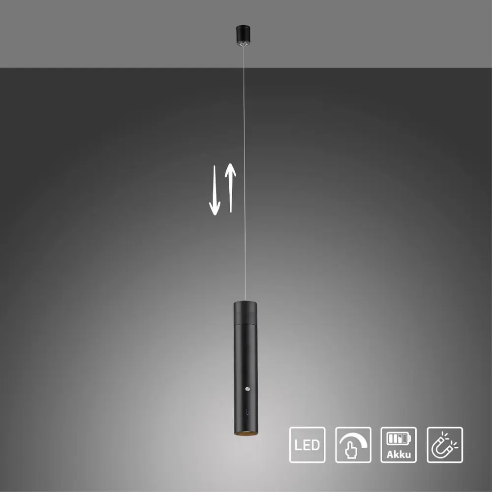 Just Light Hanglamp Attach oplaadbaar zwart