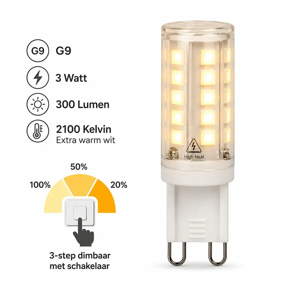 Just Light LED G9 lamp 3 Watt 3 standen 2100 Kelvin DIM Just Light LED G9 lamp 3 Watt 3 standen 2100 Kelvin DIM