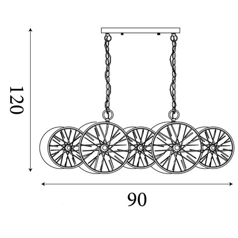 Searchlight Hanglamp Wagon wheel 10 lichts L 90 cm brons