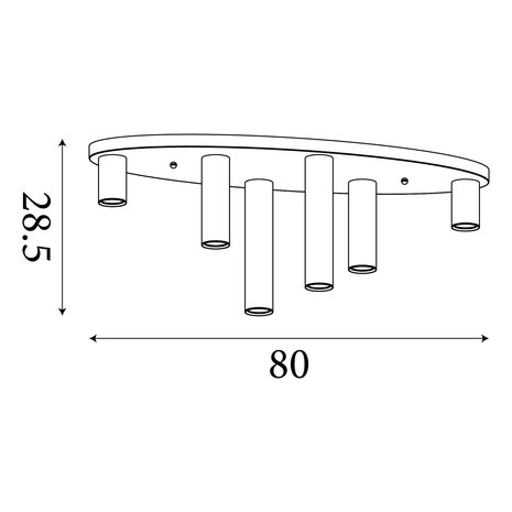 Searchlight Plafondlamp Tubes ovaal 6 lichts L 80 cm zwart Searchlight Plafondlamp Tubes ovaal 6 lichts L 80 cm zwart