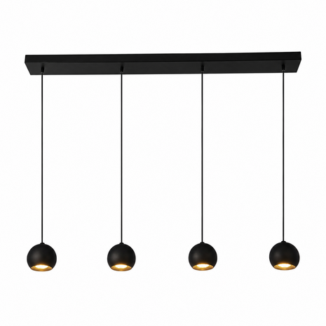 Searchlight Hanglamp Eindhoven 4 lichts L 125 cm zwart Searchlight Hanglamp Eindhoven 4 lichts L 125 cm zwart
