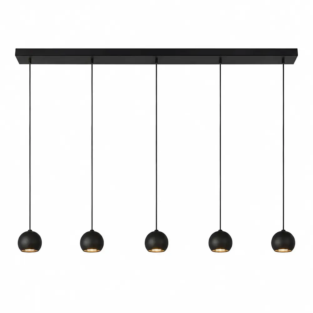 Searchlight Hanglamp Eindhoven 5 lichts L 160 cm zwart Searchlight Hanglamp Eindhoven 5 lichts L 160 cm zwart