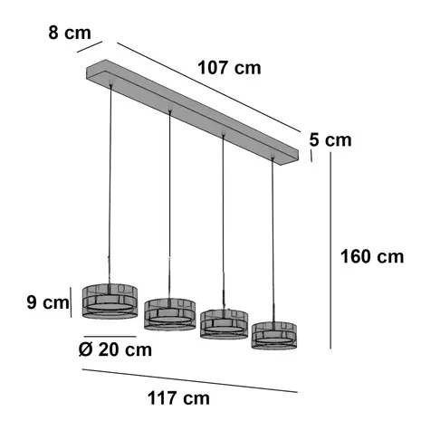 Highlight Hanglamp Enzo 4 lichts -2e kans- L 117 cm zwart Highlight Hanglamp Enzo 4 lichts -2e kans- L 117 cm zwart