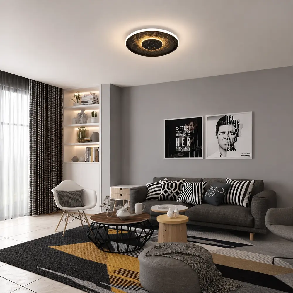 Searchlight Plafondlamp Lumadisc Stars Ø  41 cm zwart