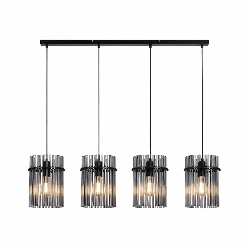 Searchlight Hanglamp Swizzle 111 cm mat zwart met rookglas Searchlight Hanglamp Swizzle 111 cm mat zwart met rookglas