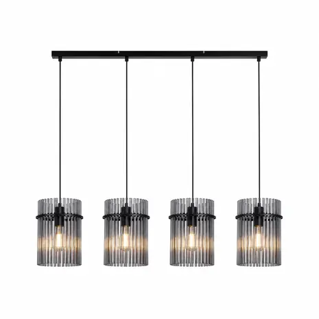 Searchlight Hanglamp Swizzle 111 cm mat zwart met rookglas Searchlight Hanglamp Swizzle 111 cm mat zwart met rookglas