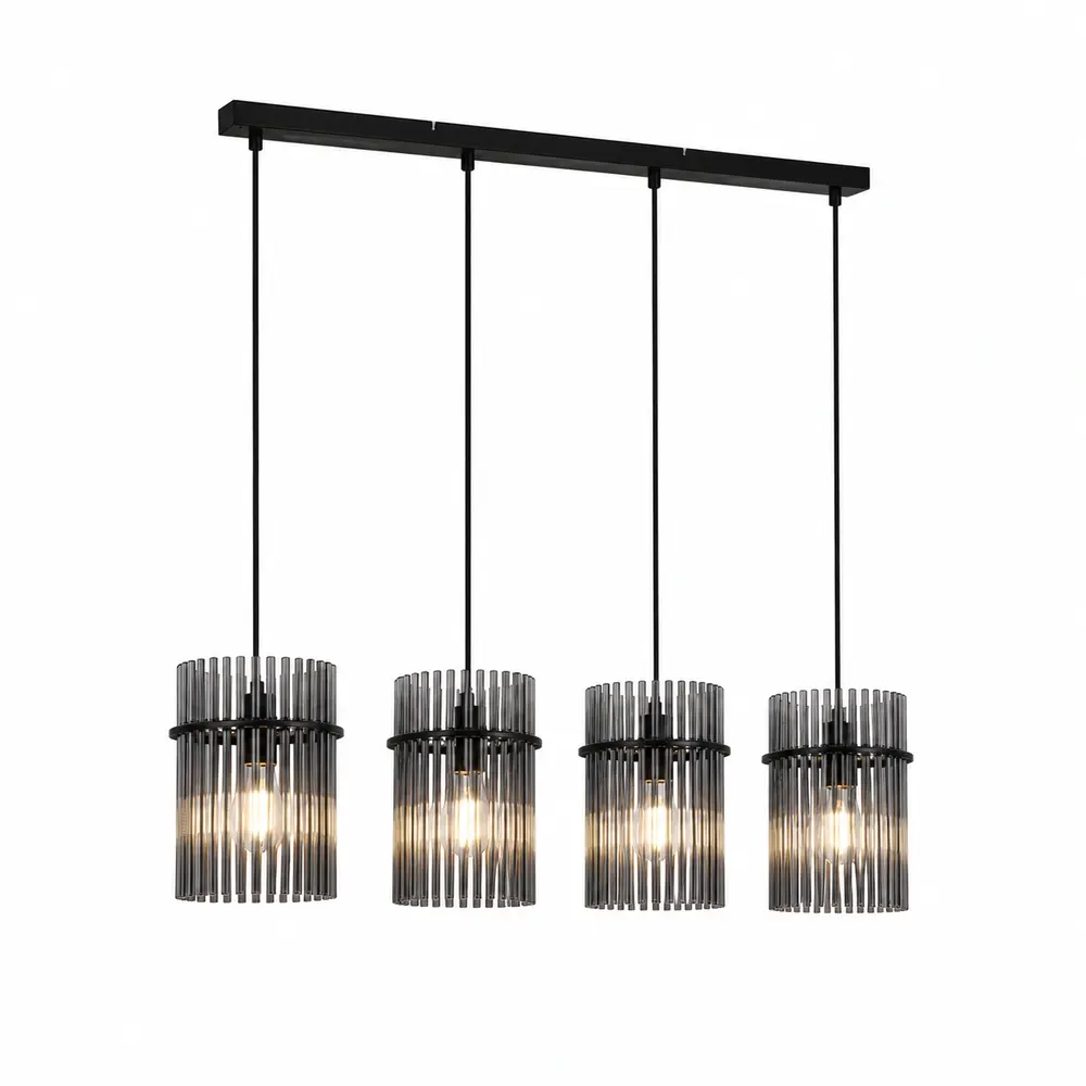 Searchlight Hanglamp Swizzle 111 cm mat zwart met rookglas Searchlight Hanglamp Swizzle 111 cm mat zwart met rookglas