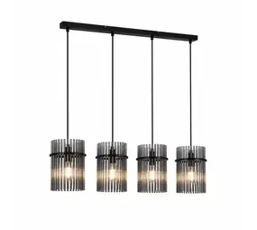 Searchlight Hanglamp Swizzle 111 cm mat zwart met rookglas