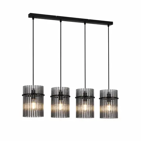 Searchlight Hanglamp Swizzle 111 cm mat zwart met rookglas Searchlight Hanglamp Swizzle 111 cm mat zwart met rookglas