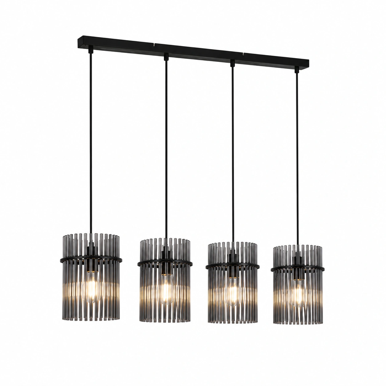Searchlight Hanglamp Swizzle 111 cm mat zwart met rookglas