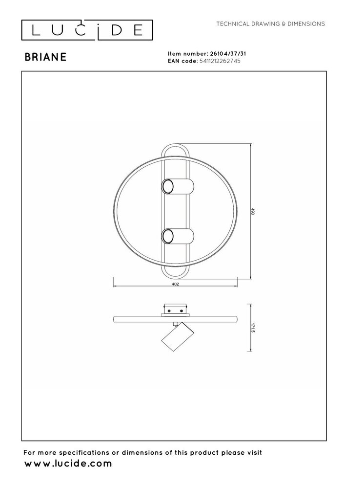 BRIANE - Plafonnière - Ø 40,2 cm - LED - 1x28W 3000K - Wit BRIANE - Plafonnière - Ø 40,2 cm - LED - 1x28W 3000K - Wit