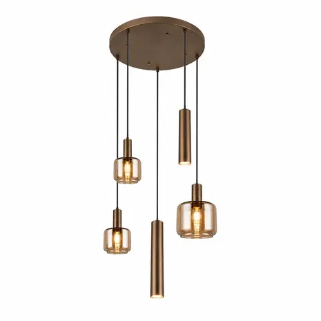Trio Leuchten Hanglamp Mataro 5 lichts Ø 55 cm brons goud Trio Leuchten Hanglamp Mataro 5 lichts Ø 55 cm brons goud