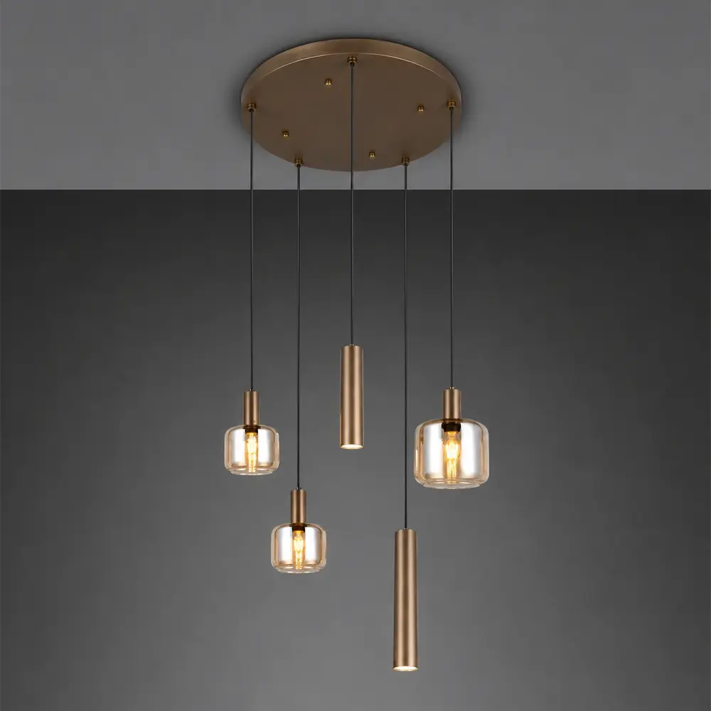 Trio Leuchten Hanglamp Mataro 5 lichts Ø 55 cm brons goud Trio Leuchten Hanglamp Mataro 5 lichts Ø 55 cm brons goud