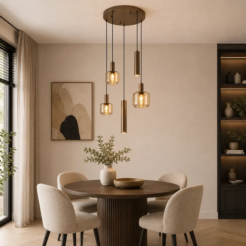 Trio Leuchten Hanglamp Mataro 5 lichts Ø 55 cm brons goud Trio Leuchten Hanglamp Mataro 5 lichts Ø 55 cm brons goud