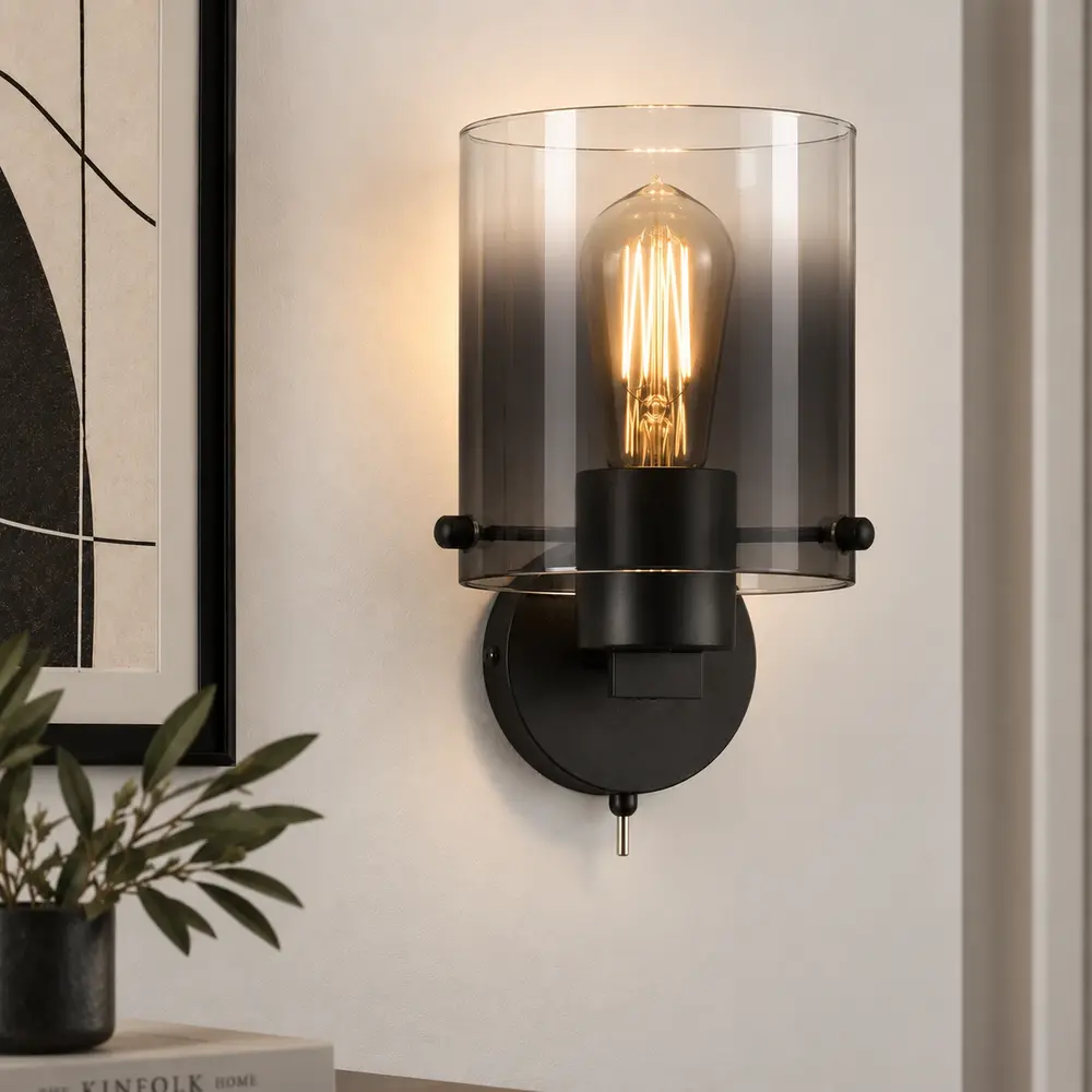 Searchlight Wandlamp Sweden H 24 cm zwart