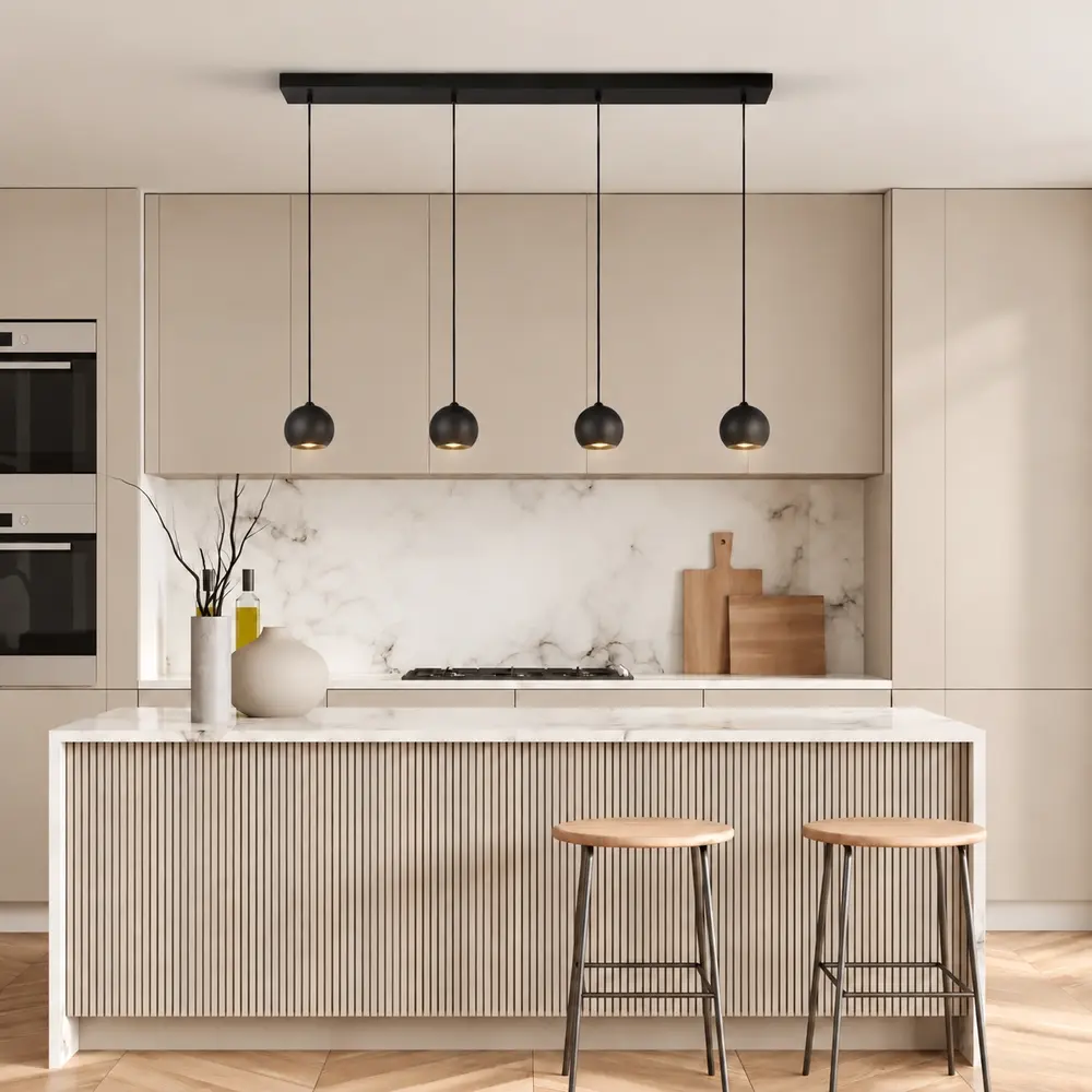 Searchlight Hanglamp Eindhoven 4 lichts L 125 cm zwart Searchlight Hanglamp Eindhoven 4 lichts L 125 cm zwart