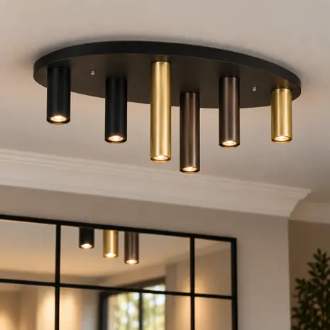 Searchlight Plafondlamp Tubes ovaal 6 lichts L 80 cm zwart Searchlight Plafondlamp Tubes ovaal 6 lichts L 80 cm zwart