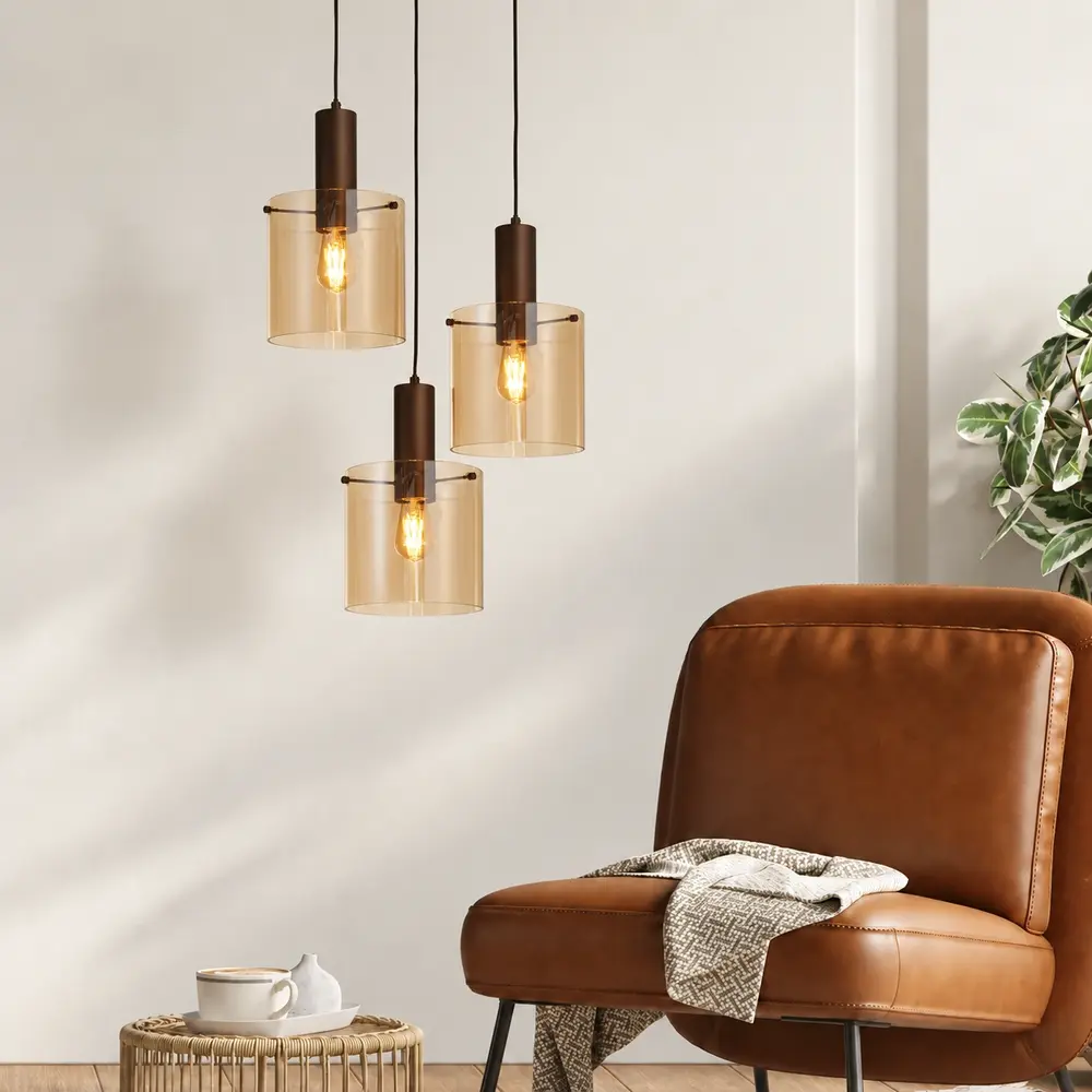 Searchlight Hanglamp Sweden 3 lichts Ø 47 cm bruin Searchlight Hanglamp Sweden 3 lichts Ø 47 cm bruin